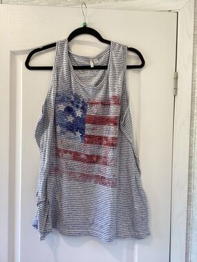 Cato Striped Tank Top with American Flag Graphic  26/28W EUC